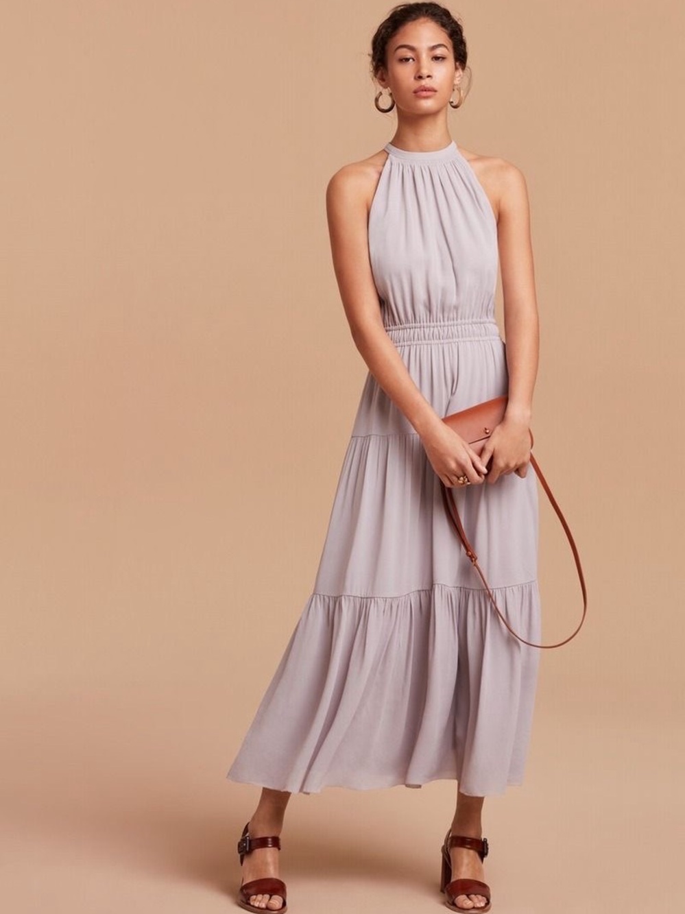 Aritzia Wilfred Effet Halter Midi Dress Blush Pink Tiered Flowy Size S - Picture 12 of 12